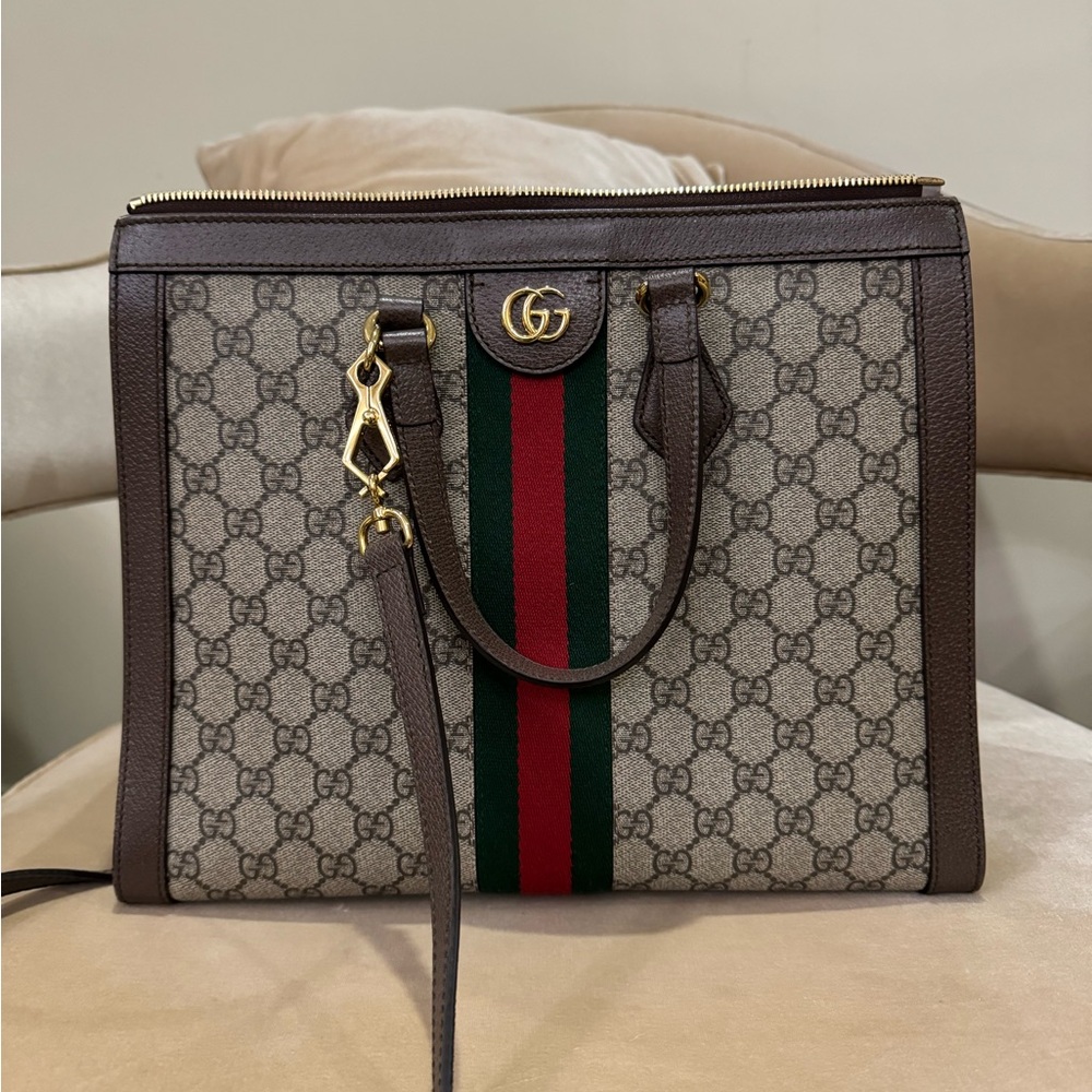 Gucci OPHIDIA LARGE TOTE BAG Brown and Green Women's Bag